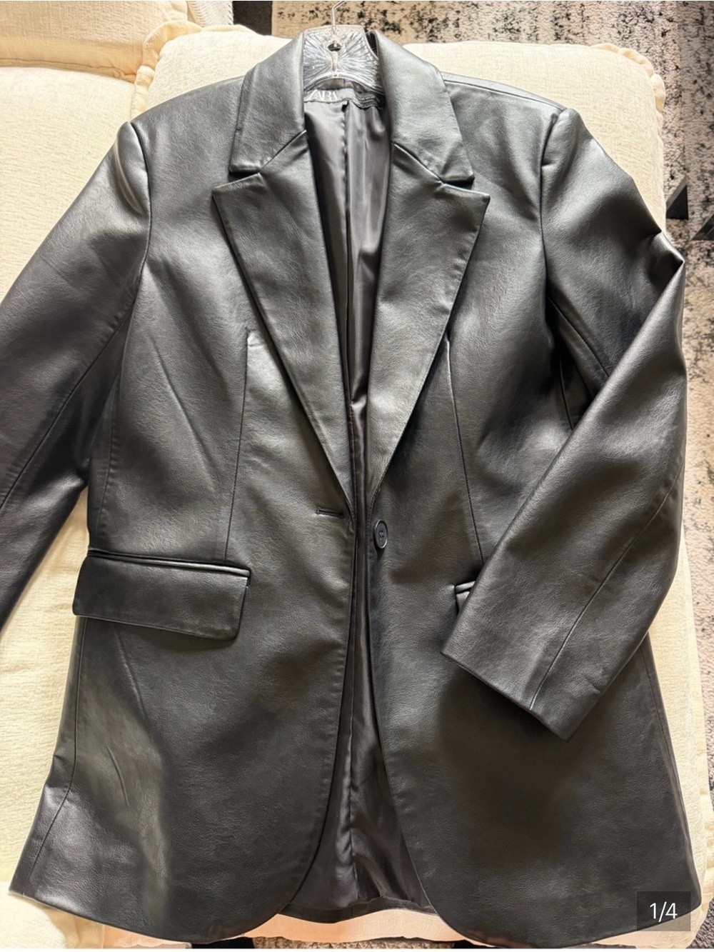 Zara Black faux Leather Blazer Jacket size M